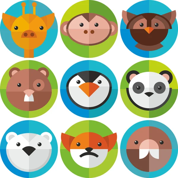 Ensemble d'icônes rondes animaux — Image vectorielle