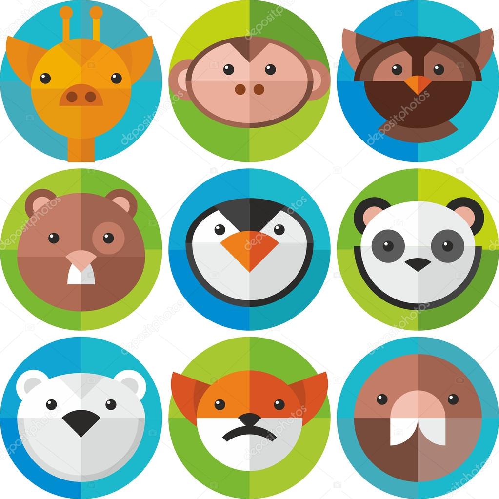 Vector set of round icons animals