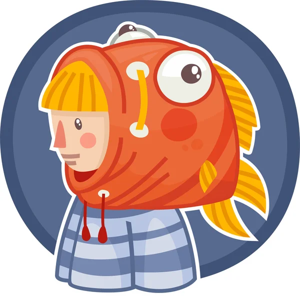 Fille en costume poisson autocollant — Image vectorielle