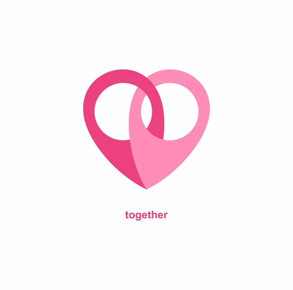 Ondertekenen locaties samen het hart het logo — Stockvector