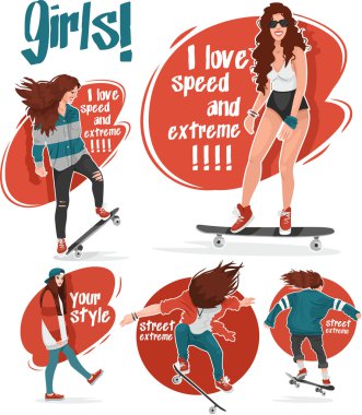 The girls on skateboards set
