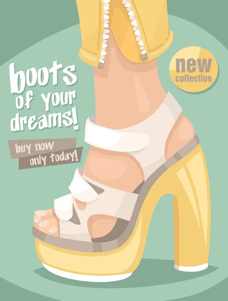 Cartel zapatos de plataforma de moda amarillo — Vector de stock