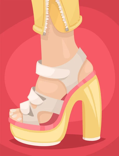 Cartel zapatos de moda blanco y amarillo rosa — Vector de stock