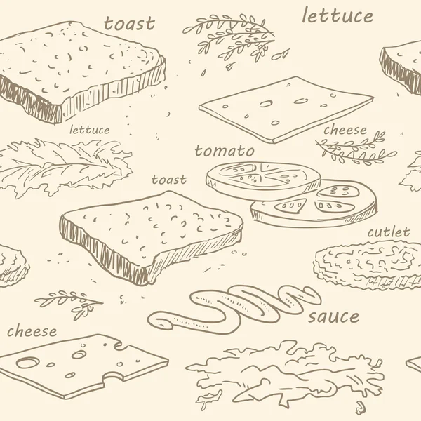 Сэндвич ингредиенты диаграмма рисунок линии рисунок бежевый — стоковый вектор