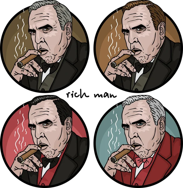 Fat rich man in a suit with cigar portrait of a circle set — ストックベクタ