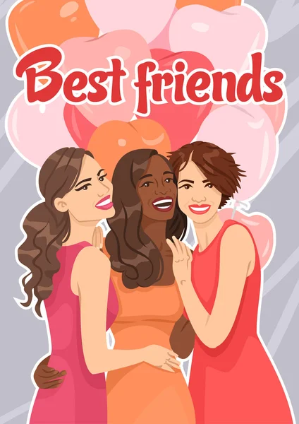 Best friends girls poster — 스톡 벡터