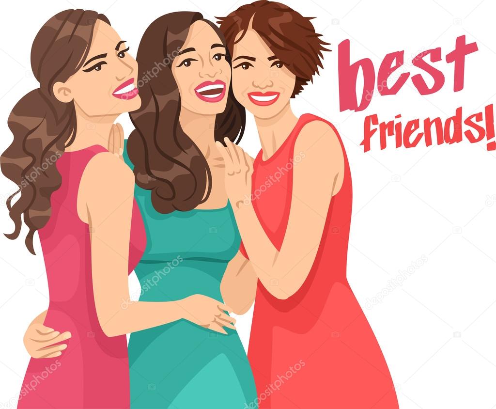 Download Happy Girls hugging best friends — Stock Vector © Alien_Zagrebelna #90473068