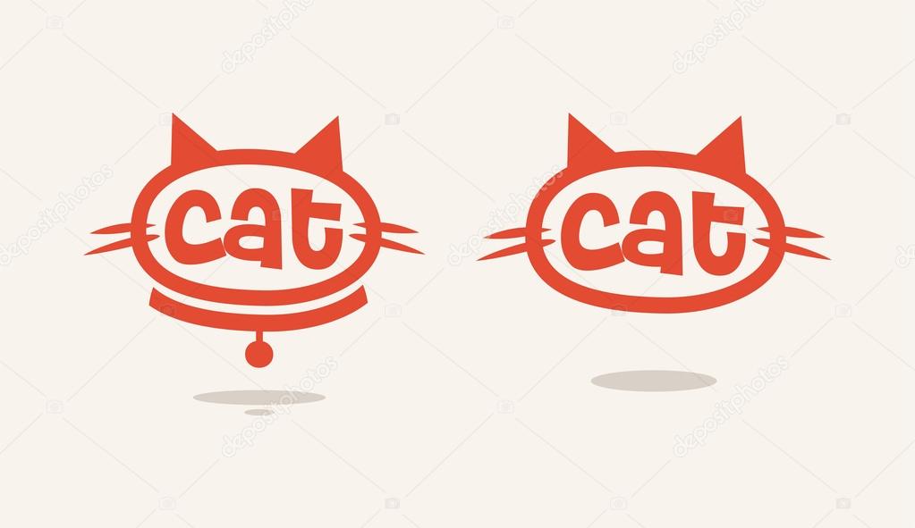 Vector logo cat head with ears and whiskers set