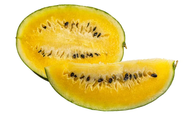 Reife Süße Gelbe Wassermelone Isoliert Auf Weiß — Stockfoto