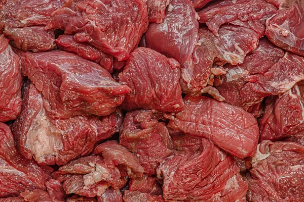 Trozos Carne Fresca Cruda Mostrador Del Mercado — Foto de Stock