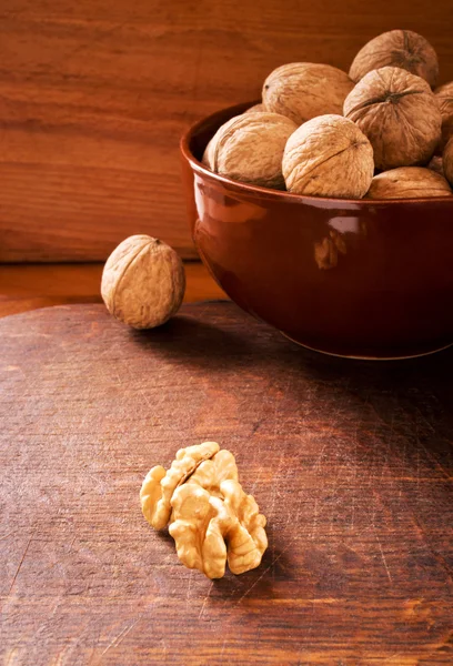 Zdravé potraviny pozadí s ořechy — Stock fotografie