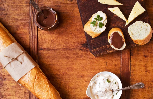 Savory and sweet snacks — Stock Photo, Image