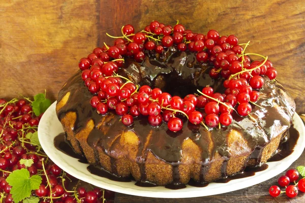 Вкусный торт с шоколадом и красной смородиной — стоковое фото