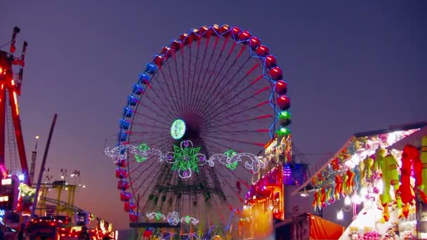 Amusement park at night — Stock Video