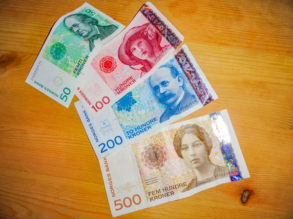 Norska Färgglada Sedlar Kroner 100 200 Och 500 Sedlar Grön — Stockfoto