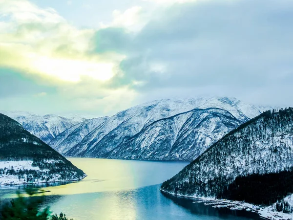 Paisagem Inverno Hora Manhã Sognefjord Vestland Noruega — Fotografia de Stock