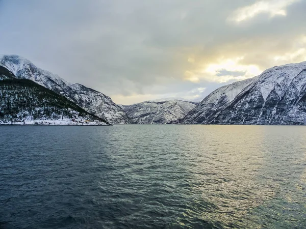 Paisaje Invernal Amanecer Matutino Sognefjord Vestland Noruega —  Fotos de Stock
