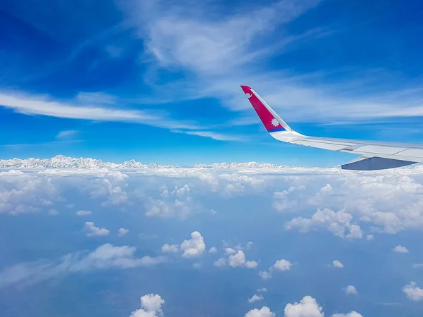 Nepal Aerolínea Ala Aviones Vuelo Sobre Monte Everest Himalaya 8848 — Foto de Stock