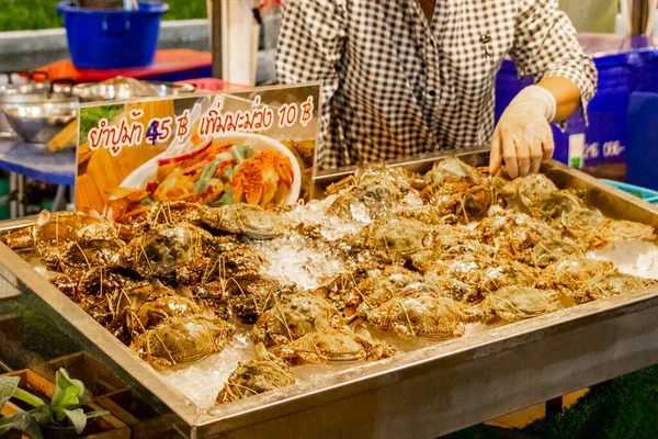 Levande Krabbor Och Hummer Thai Night Market Street Food Huai — Stockfoto