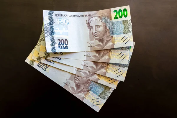 Soyez Riche Argent Brésil 200 Billets Banque Brésiliens Reas Real — Photo