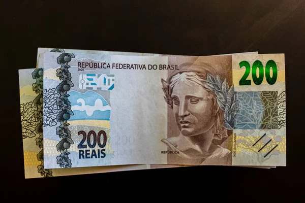 Rich Money Brazil 200 Brazilian Banknotes Reas Real Brl — Stock Photo, Image