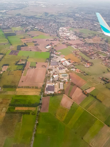 Volando Sobre Bremen Alemania Con Vista Desde Ventana Del Avión — Foto de Stock