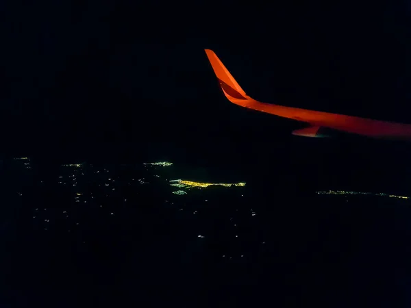 Flying Spain Palma Mallorca Night View Out Airplane Window — Stock Photo, Image