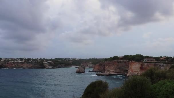 Panorama Klippor Landskap Bukten Cala Santany Mallorca Spanien — Stockvideo