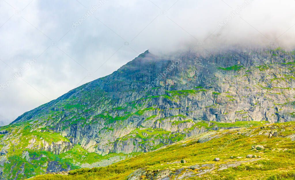 Amazing incredible norwegian landscape with colorful mountains and rocks in Jotunheimen National Park Norway.