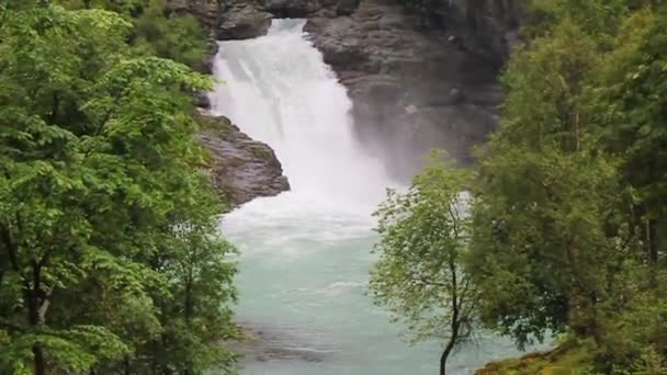 Güzel Hljafossen Şelalesi Turkuaz Utladalen Norveç Güzel Manzarası — Stok video