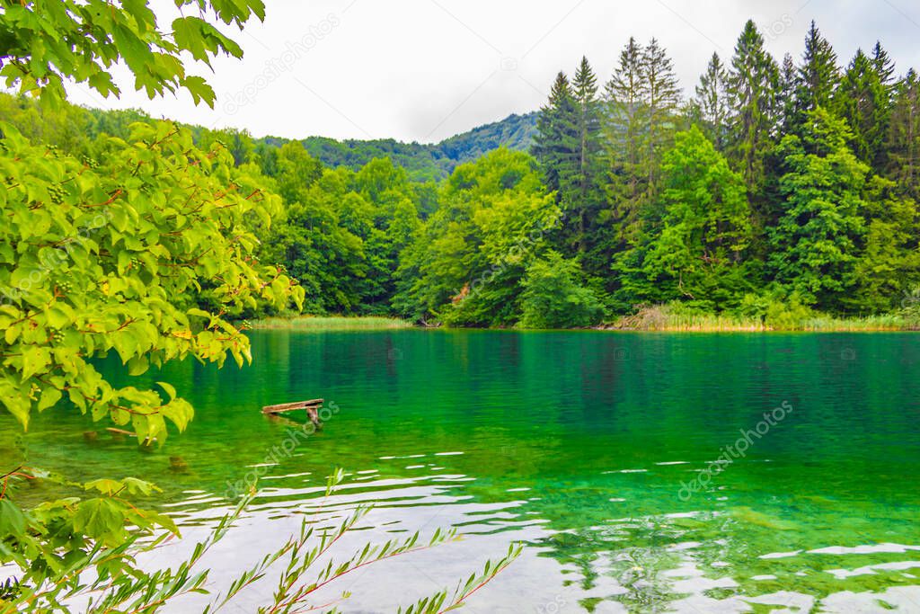 Plitvice Lakes National Park colorful landscape with turquoise blue and green water in Croatia.