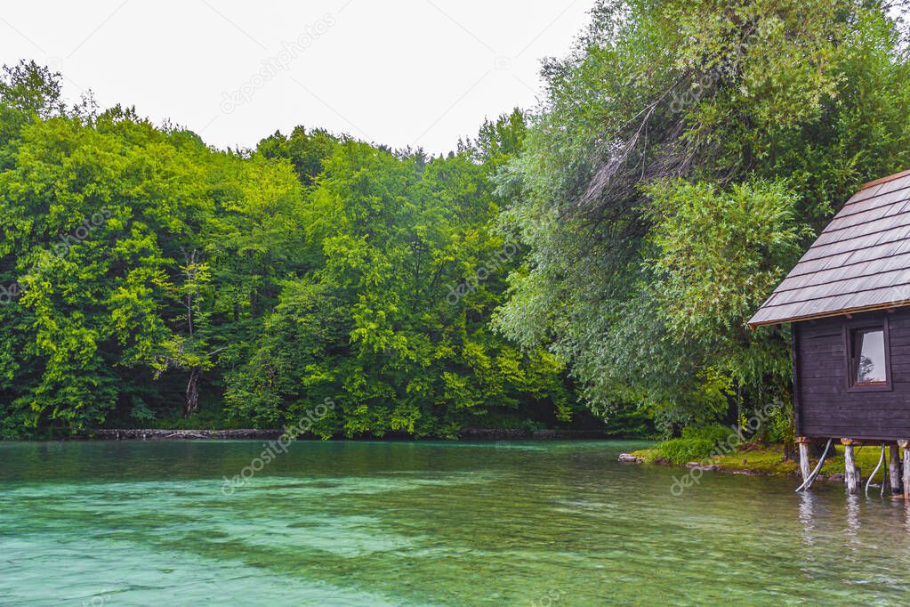 Plitvice Lakes National Park colorful landscape with turquoise blue and green water in Croatia.