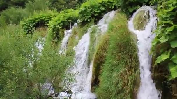 プリトヴィツェ湖国立公園の滝ターコイズブルーの緑色の水クロアチア — ストック動画