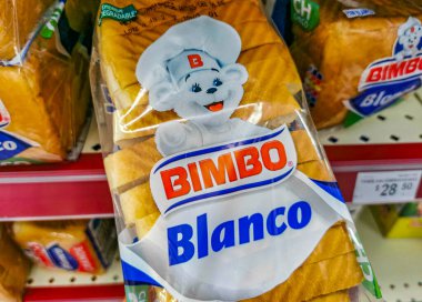 Bimbo toast white bread packaging in the supermarket in Playa del Carmen in Mexico. clipart