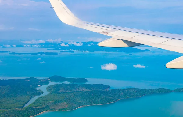 Létání Nad Thajskem Panoramatický Výhled Krásné Ostrovy Pobřežní Pláže Tyrkysové — Stock fotografie