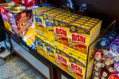 Bangkok Tayland 22 numara. Bangkok Tayland 'daki Mai 2018 Restoran ve alışveriş alanları.