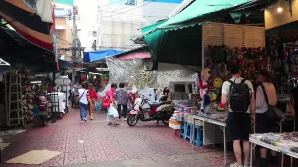 Бангкок Таиланд 2018 Colorful China Town Old Market Shopping Street — стоковое видео