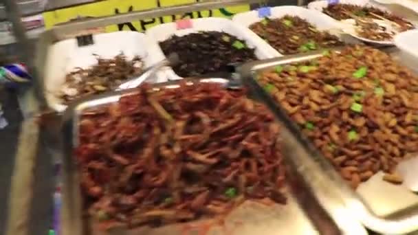 Bangkok Thailand Maj 2018 Thailändsk Matförsäljning Äta Insekter Khaosan Khao — Stockvideo