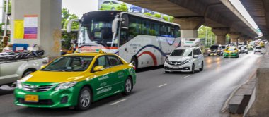 Bangkok Tayland 22 numara. Mai 2018 Tayland 'ın başkenti Bangkok' ta yoğun trafik var..