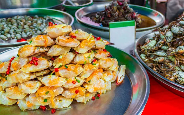 Seleção Frutos Mar Comida Tailandesa Cozinha Chinesa Comida Rua Mercado — Fotografia de Stock