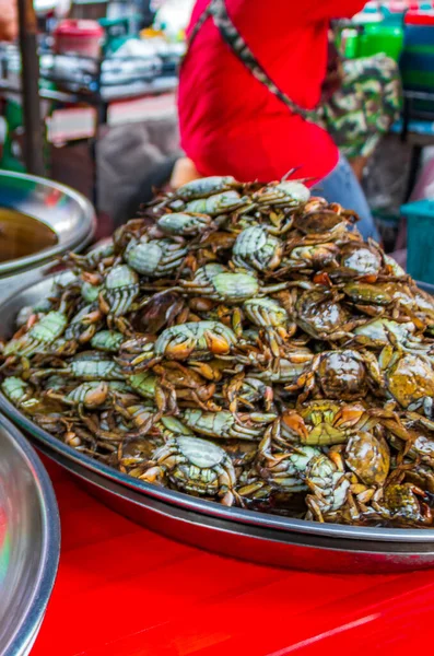Urval Fisk Och Skaldjur Thailändsk Mat Och Kinesisk Mat Gatumat — Stockfoto