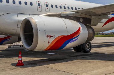 Katmandu Nepal 21. Nepal Havayolları 'ndan Mai 2018 uçağı Katmandu, Nepal' deki Tribhuvan Uluslararası Havaalanı 'nda..