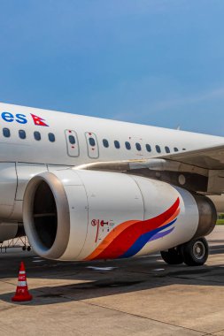 Katmandu Nepal 21. Nepal Havayolları 'ndan Mai 2018 uçağı Katmandu, Nepal' deki Tribhuvan Uluslararası Havaalanı 'nda..