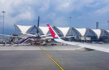 Bangkok Tayland 21. Mai 2018 Nepal Havayolları uçağı Bangkok Suvarnabhumi Havalimanı Amphoe Bang Phli, Tayland.