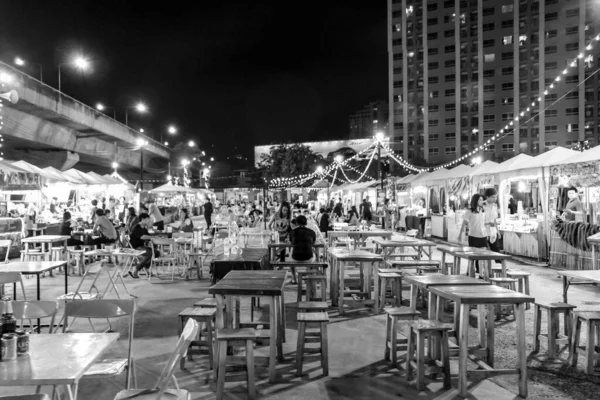 Bangkok Tailândia Mai 2018 Foto Preto Branco Mercado Noturno Tailandês — Fotografia de Stock