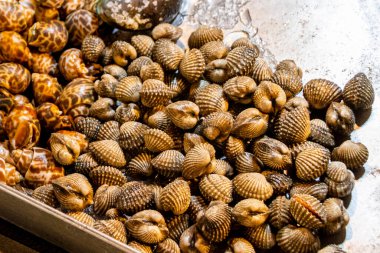 Huai Khwang Bangkok Tayland 'da deniz ürünleri istiridyeleri Tayland gece market yemekleri.