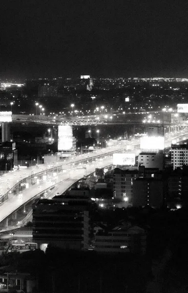 Panorama Ciudad Blanco Negro Bangkok Noche Rascacielos Paisaje Urbano Capital — Foto de Stock