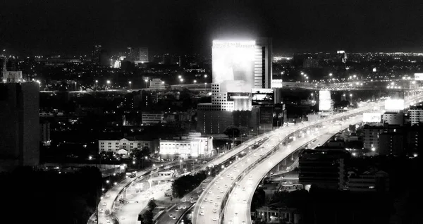 Panorama Della Città Bianco Nero Bangkok Notte Grattacielo Paesaggio Urbano — Foto Stock