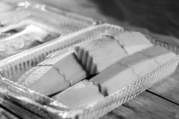 Черно Белая Фотография Сырой Папайи Тайского Ночного Рынка Уличной Еды — стоковое фото