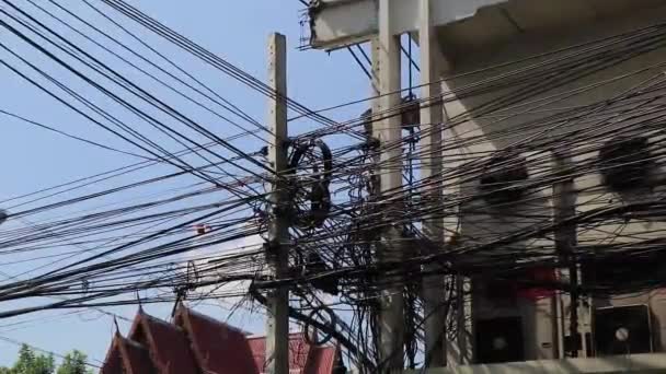Cavo Caos Assoluto Sul Palo Del Potere Thailandese Bangkok Thailandia — Video Stock